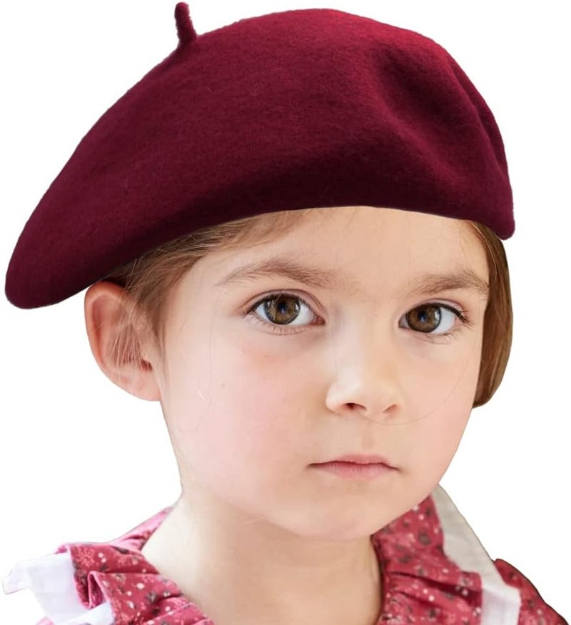 Wheebo Berets for Kids Wool French Beret Hats Artist Painter Hats for Little Girls Boys Solid Color Style - Image 1